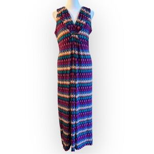 Ruby Rd Petite M Maxi Dress Sleeveless V-Neck Boho Tribal Print Sundress